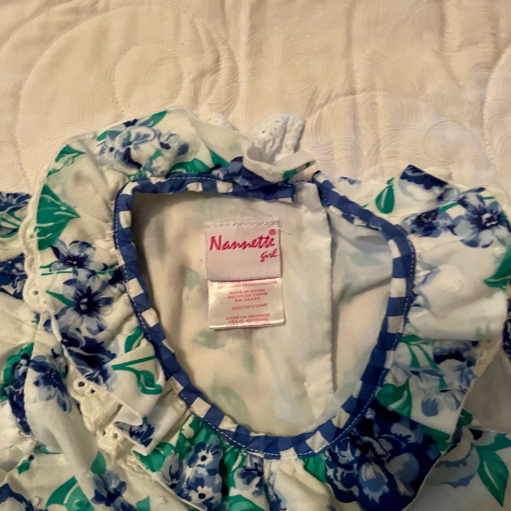 🔖Ruffle Dress Ruffle 4t Sleeve Blue White Floral - Picture 7 of 7